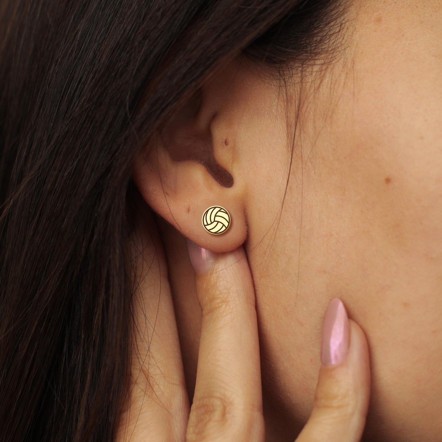 Volleyball Earrings | 18K Gold Dainty Sports Jewelry | Minimalist Volleyball Studs | Gift for Volleyball Player | Everyday Gold Earrings