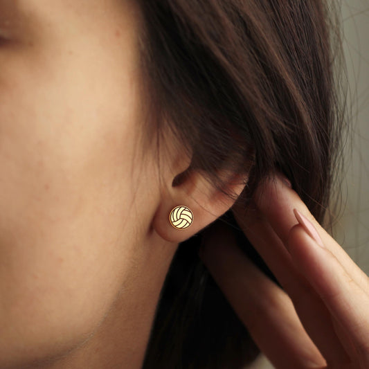 Volleyball Earrings | 18K Gold Dainty Sports Jewelry | Minimalist Volleyball Studs | Gift for Volleyball Player | Everyday Gold Earrings