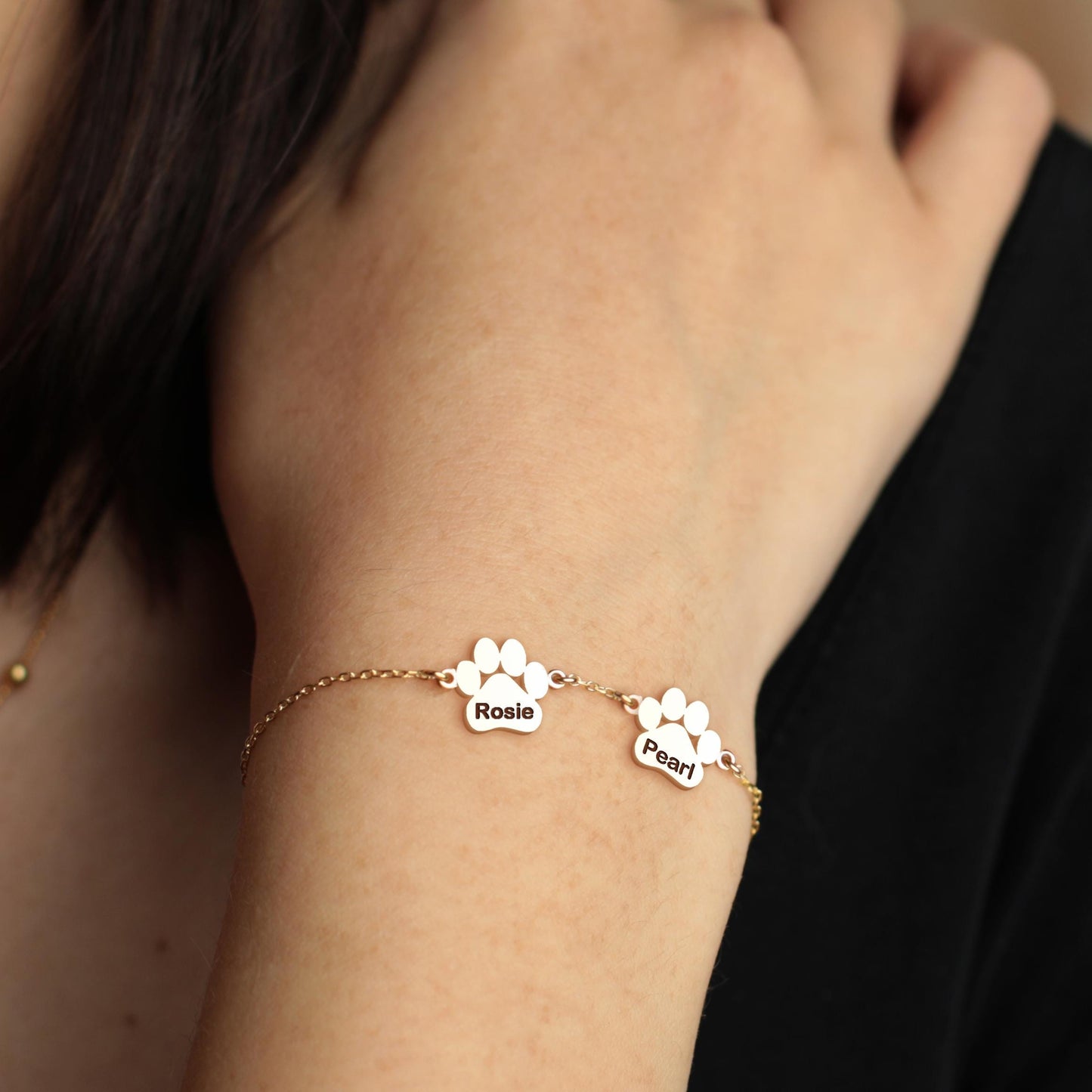 Custom Paw Name Bracelet | 18K Gold Personalized Pet Lover Jewelry | Multiple Paw Charms with Name | Dog Mom Gift | Dog Memorial Gifts