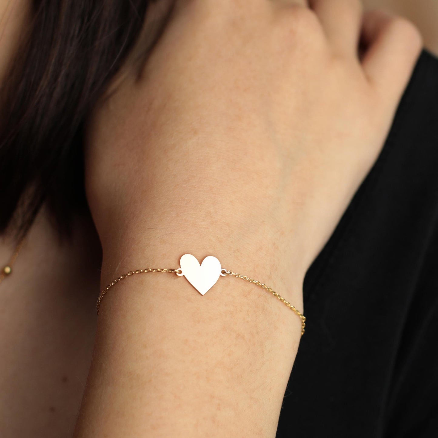 Heart Bracelet | Dainty Stackable Bracelet | Minimalist Heart Jewelry Gift for Her | Simple Romantic Everyday Bracelet