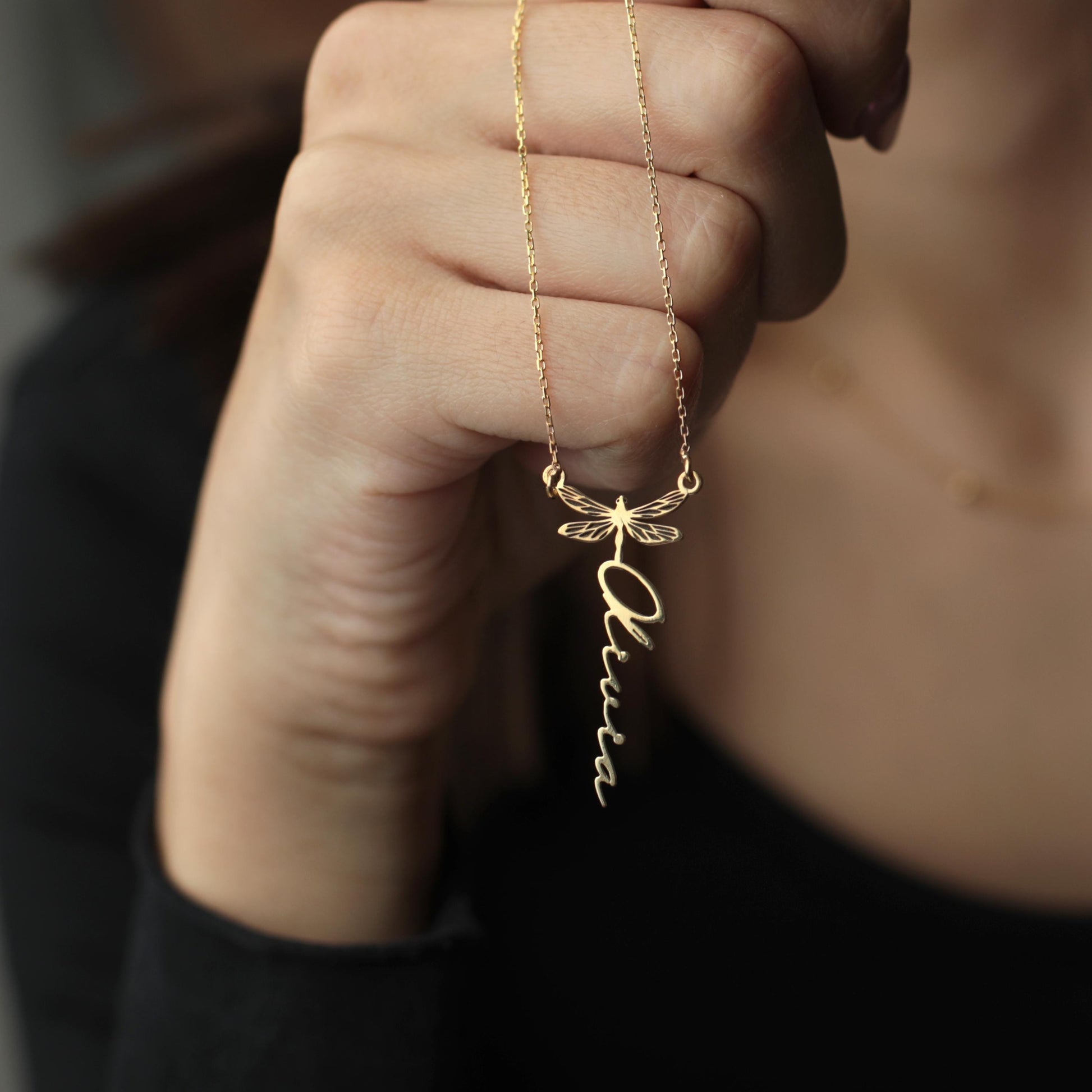 Custom Dragonfly Necklace with Name | 18K Gold Personalized Minimalist Dainty Dragonfly Necklace | Dainty Layered Necklace for Her