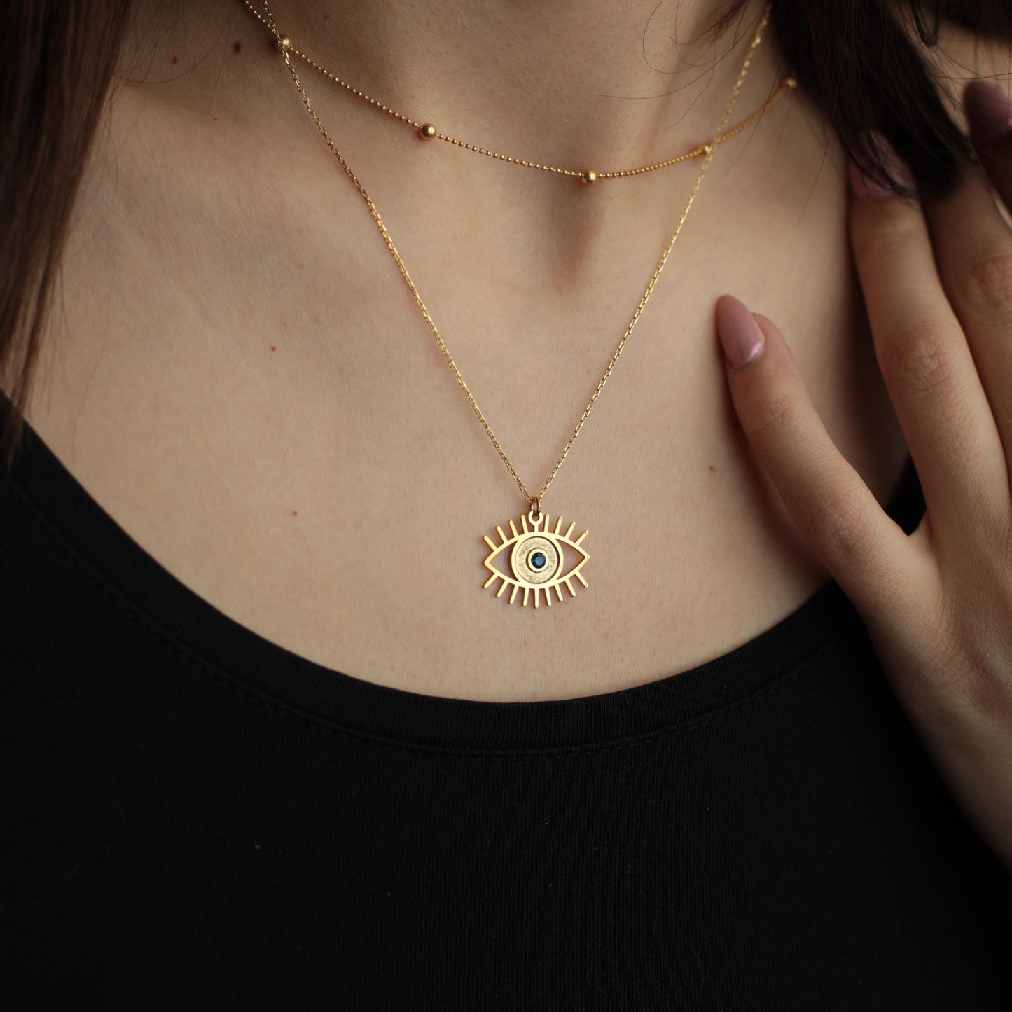 Evil Eye Necklace | 18K Gold Dainty Protection Jewelry | Minimalist Good Lucky Blue Evil Eye Necklace for Her | Meaningful Jewelry Gift