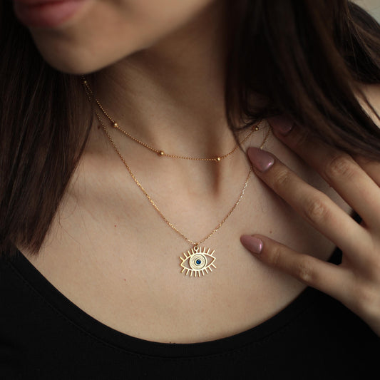 Evil Eye Necklace | 18K Gold Dainty Protection Jewelry | Minimalist Good Lucky Blue Evil Eye Necklace for Her | Meaningful Jewelry Gift
