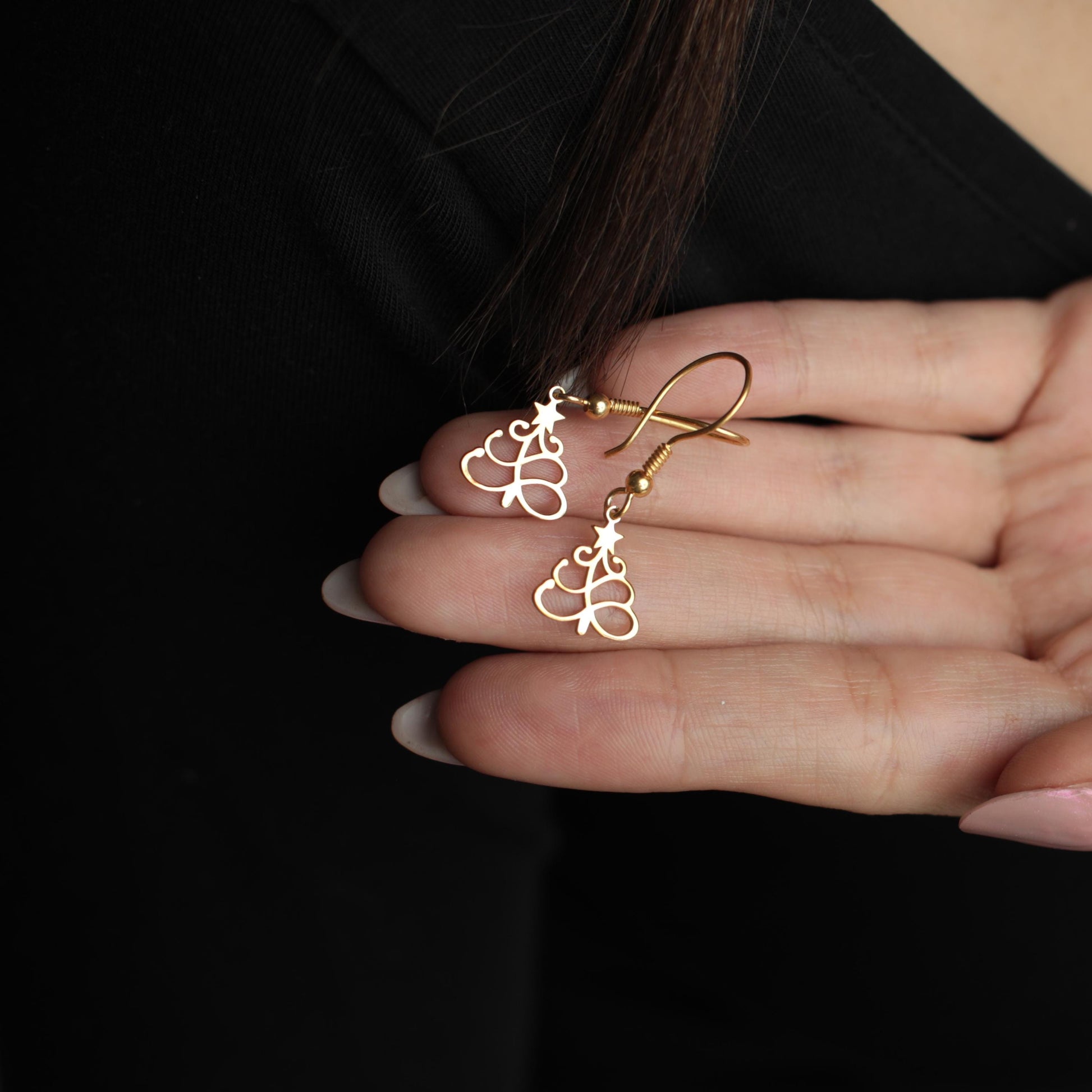 Tiny Tree Earrings | 18K Gold Dainty Holiday Jewelry | Minimalist Lightweight Christmas Tree Gift for Her | Lovely Natural Plant Jewelry