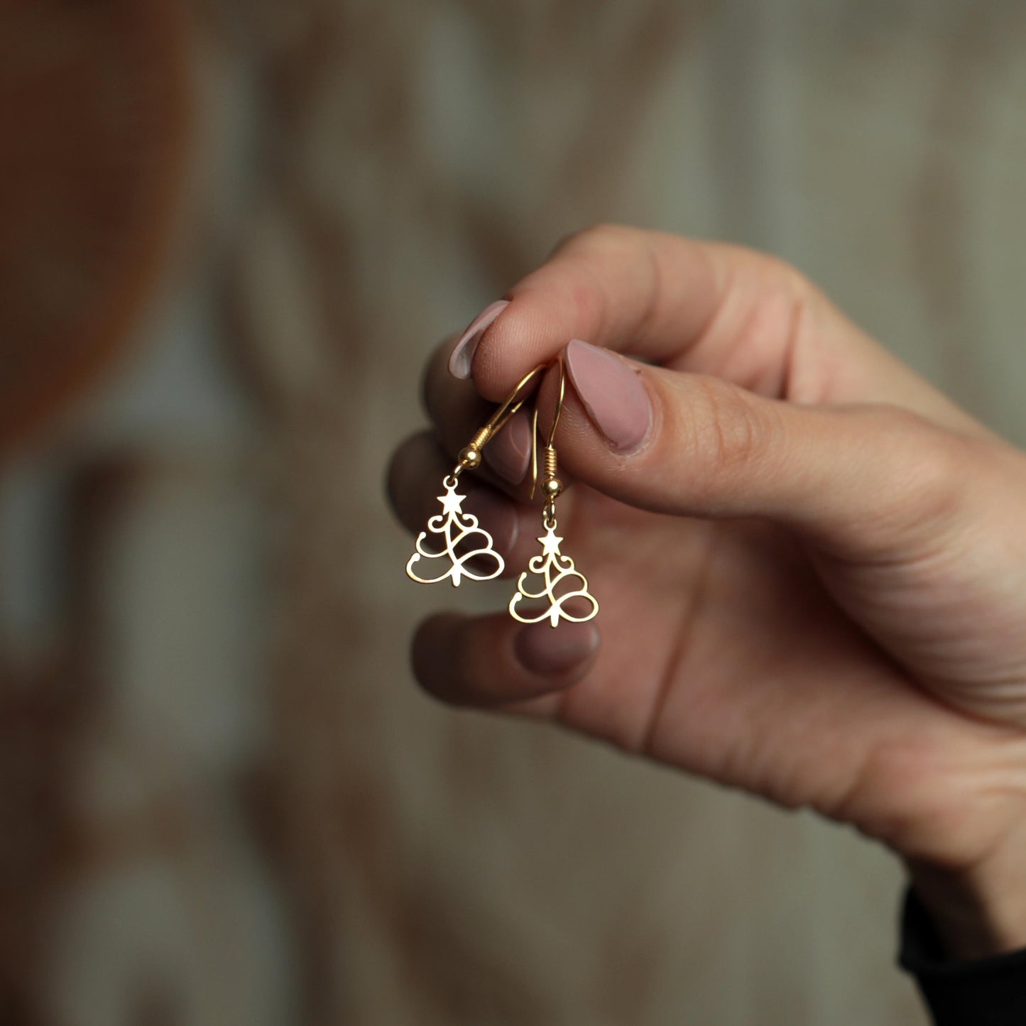 Tiny Tree Earrings | 18K Gold Dainty Holiday Jewelry | Minimalist Lightweight Christmas Tree Gift for Her | Lovely Natural Plant Jewelry
