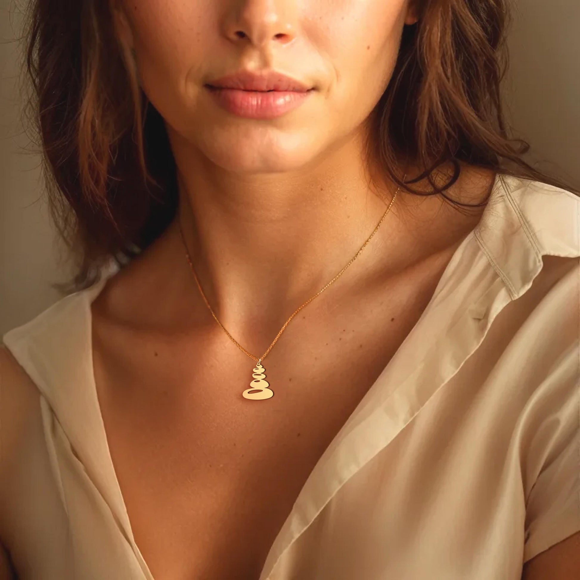 Balance Stone Necklace | 18K Gold Dainty Zen Jewelry | Minimalist Meditation Pendant Gift for Her | Spiritual Necklace | Yoga Gift
