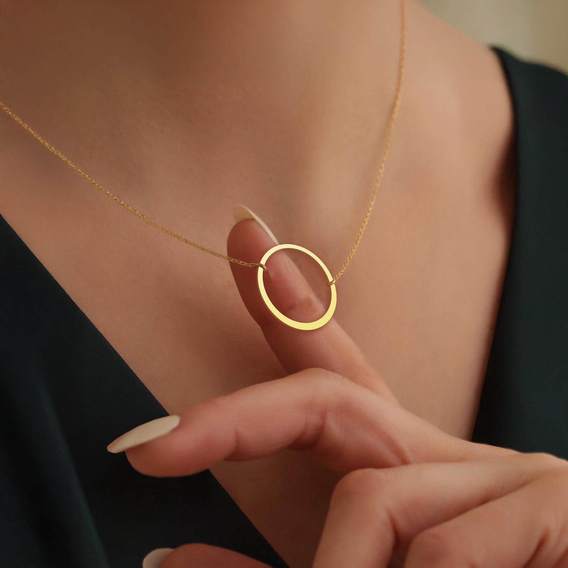 Sterling Silver Circle Necklace: Minimalist Karma Pendant