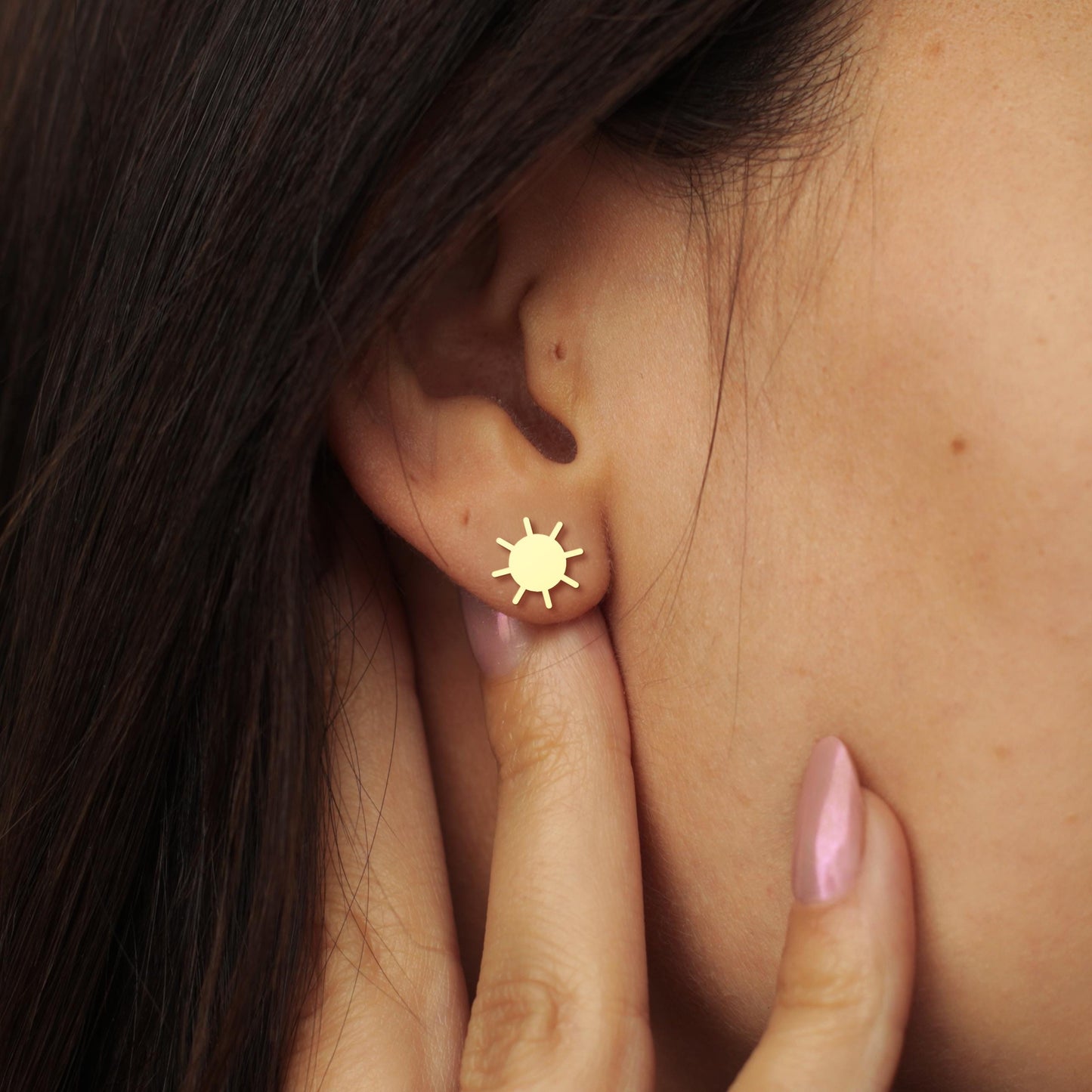 Sun Symbol Earrings | Tiny 18K Gold Sunshine Studs | Positive Energy Jewelry Gift for Her | Minimal Celestial Earrings for Everyday Wear