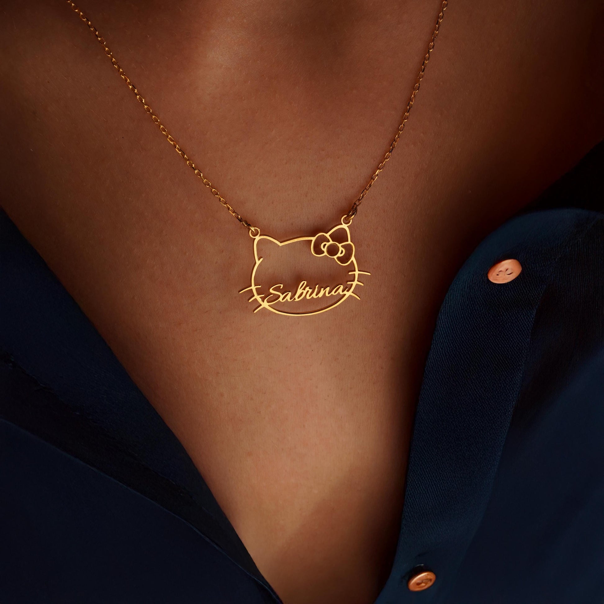 Kitty Name Necklace, Cute Kitty Necklace, Cute Kitty Cat Name Pendant, Kitty Gold Necklace, Kitty Jewelry,Kitty Pendant,Kitty Gifts For Kids