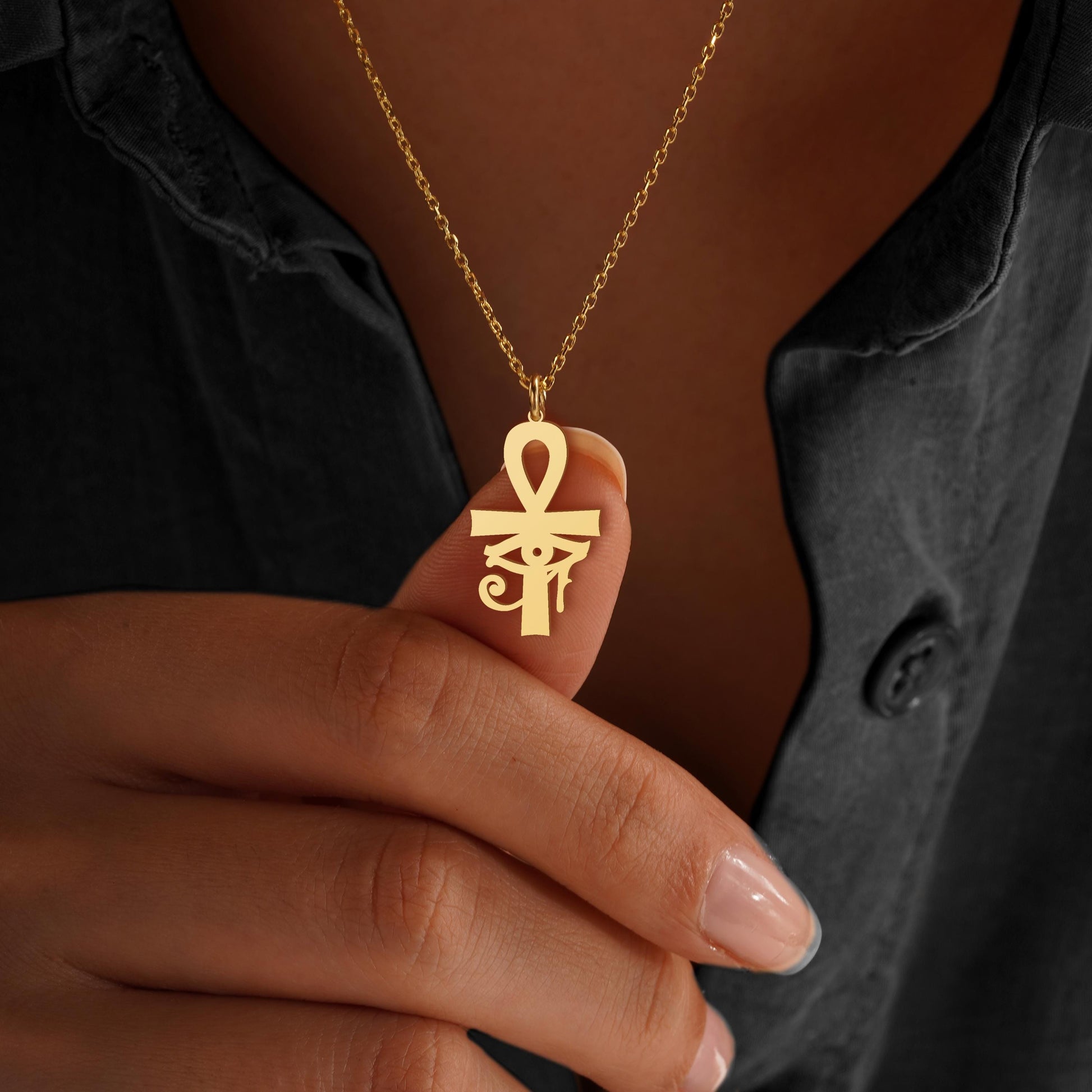 Egyptian Ankh Necklace with Eye of Ra • Egyptian Symbol Necklace • Ankh Necklace for Woman • Ankh Cross Necklace • Spiritual Gift