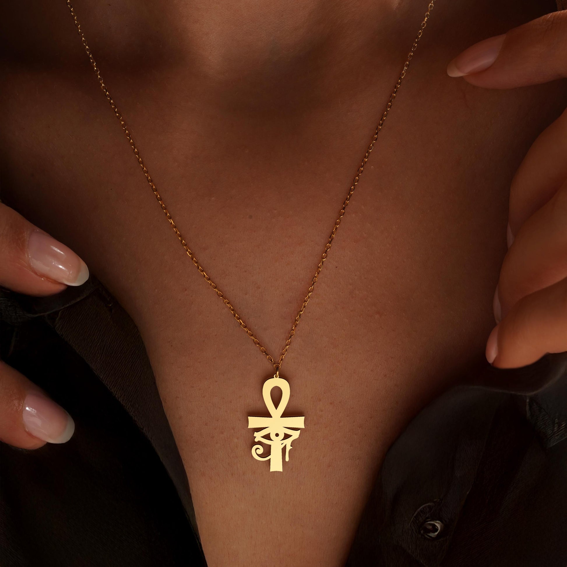 Egyptian Ankh Necklace with Eye of Ra