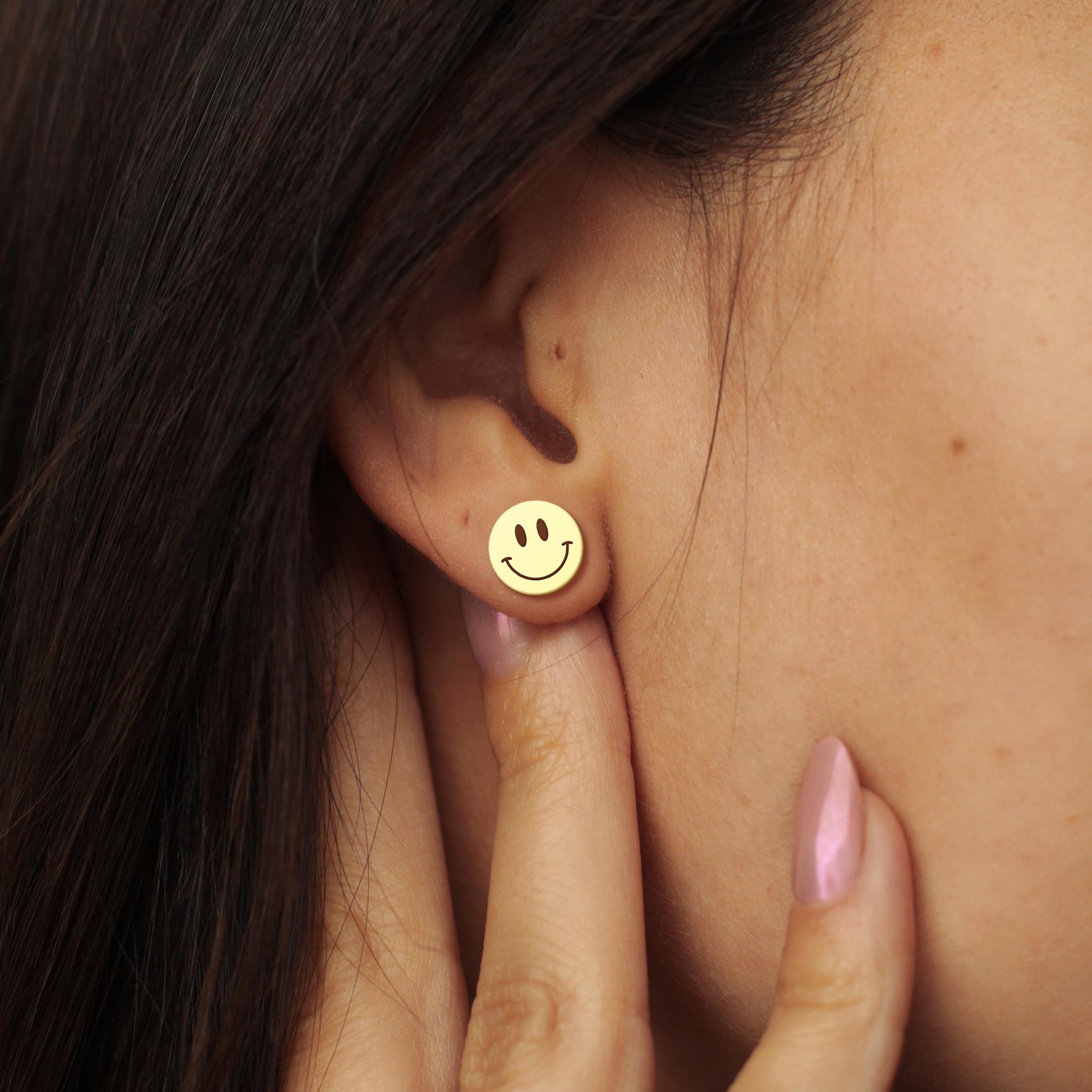 Smiley Face Earrings | 18K Gold Dainty Emoji Studs | Fun Minimalist Jewelry Gift for Her | Happy Face Earrings | Gift for Teen Girl
