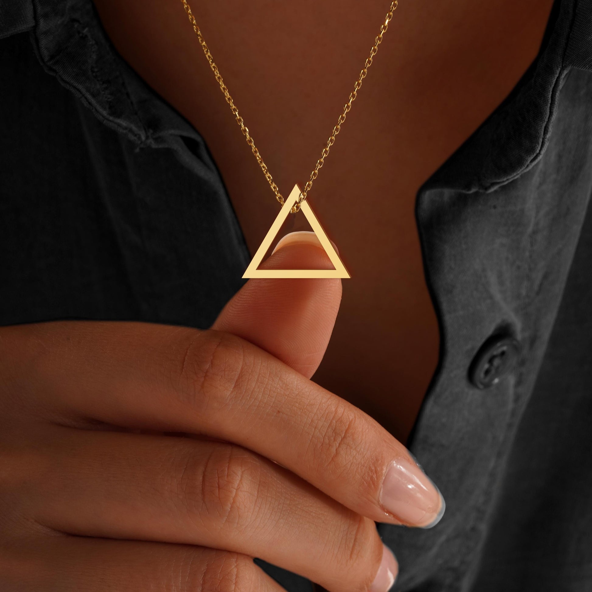 Triangle Necklace, 925 Sterling Silver Triangle Necklace, 14K Gold Triangle Necklace, Minimalist Triangle Necklace, Geometric Pendant