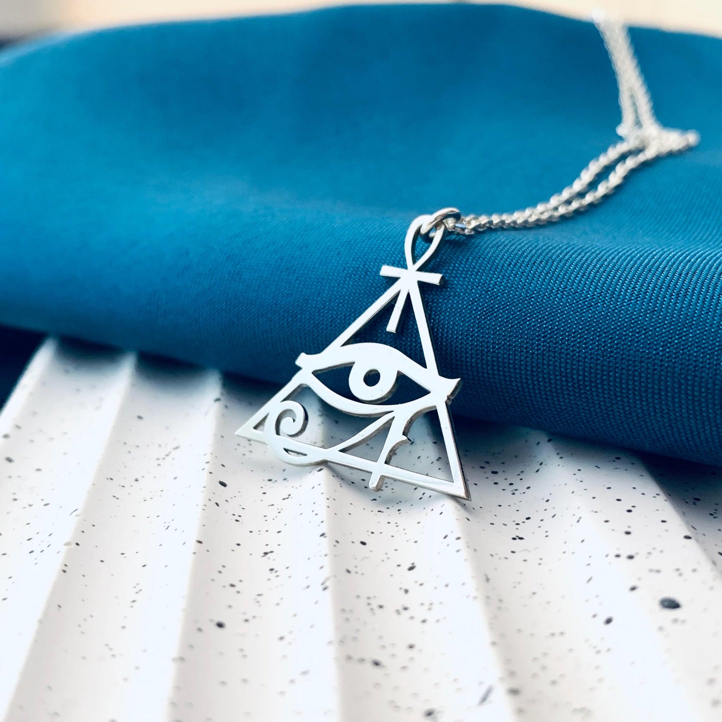 Eye Of Horus Necklace, Ankh Necklace, Egyptian Ankh Necklace, Eye of Ra Pendant, Egyptian Pyramid Necklace, Egypt Necklace, Protection Charm