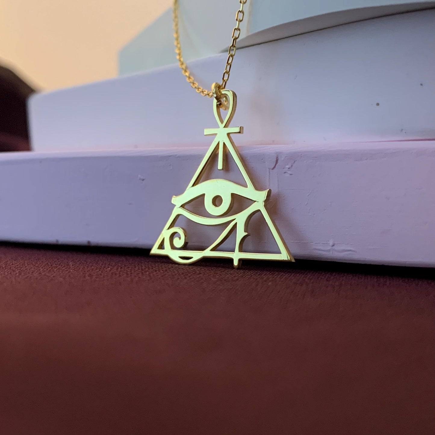 Eye Of Horus Necklace, Ankh Necklace, Egyptian Ankh Necklace, Eye of Ra Pendant, Egyptian Pyramid Necklace, Egypt Necklace, Protection Charm