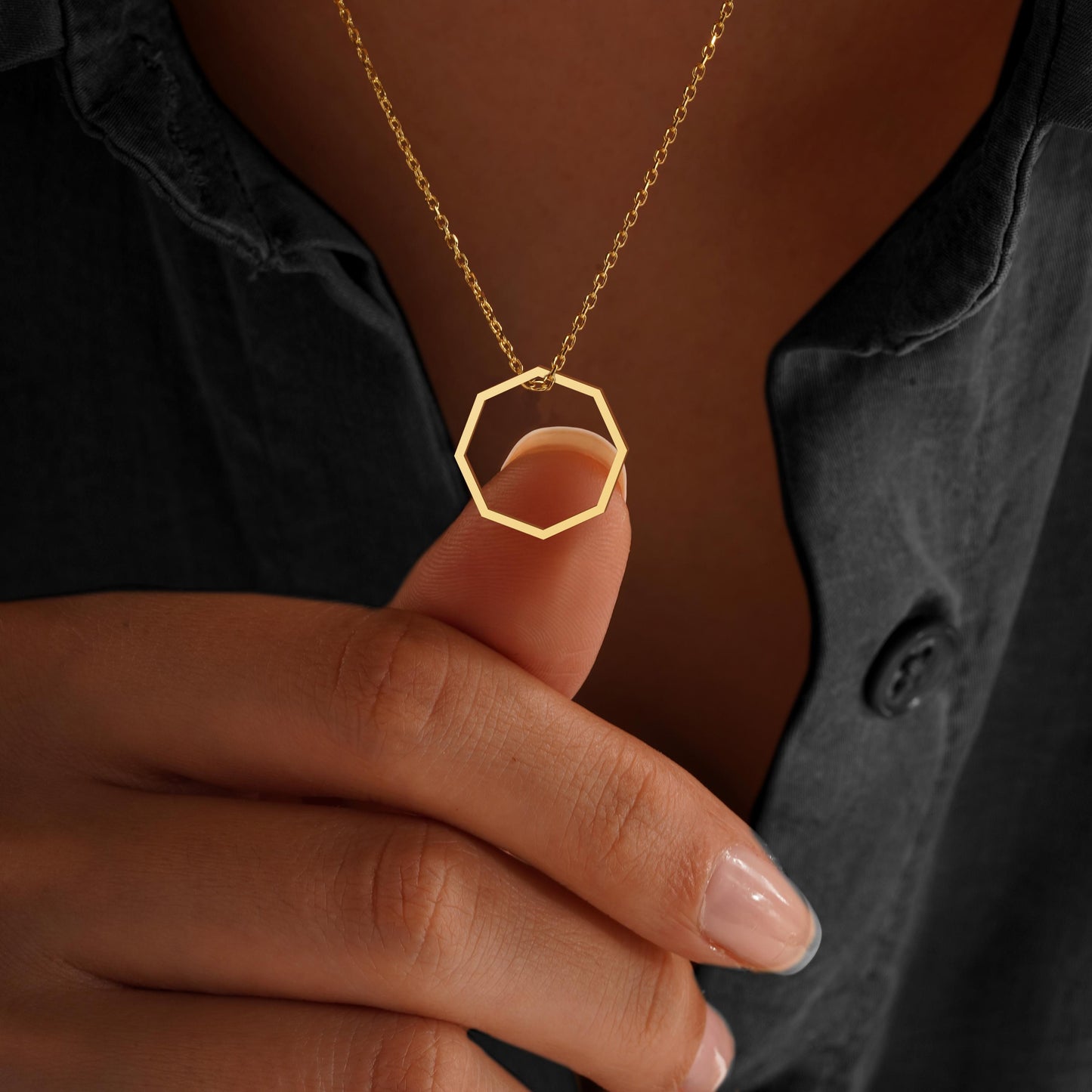 Octagon Necklace • Geometric Pendant Jewelry • Minimalist Dainty Necklace for Modern Everyday Style