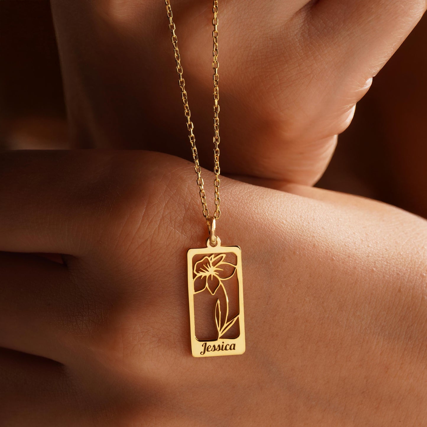 Custom Birth Flower Necklace • Personalized Birth Month Jewelry • Engraved Floral Pendant for Women & Moms
