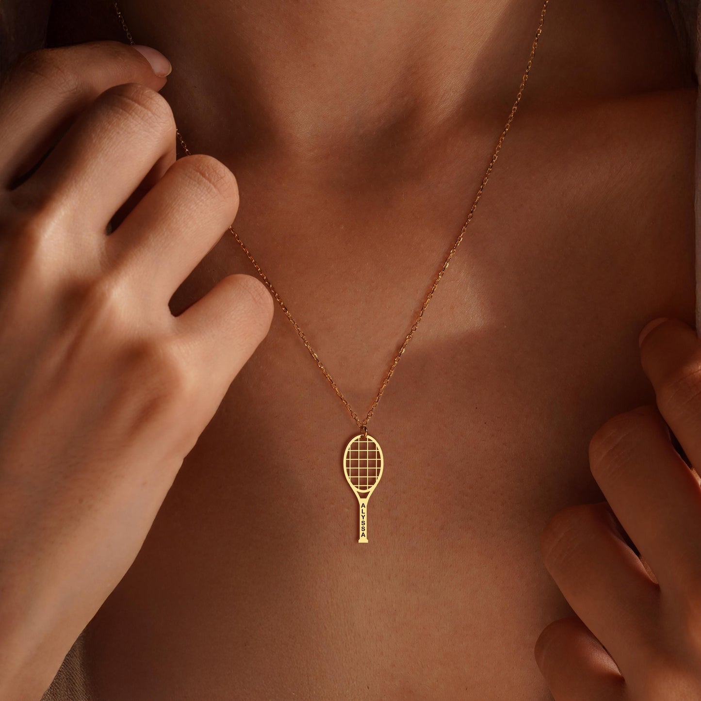 Tennis Racket Necklace, Personalized Tennis Pendant, Tennis Necklace, Tennis Lover Gift, Gold Sports Charm Necklace, Gift for Tennis Players
