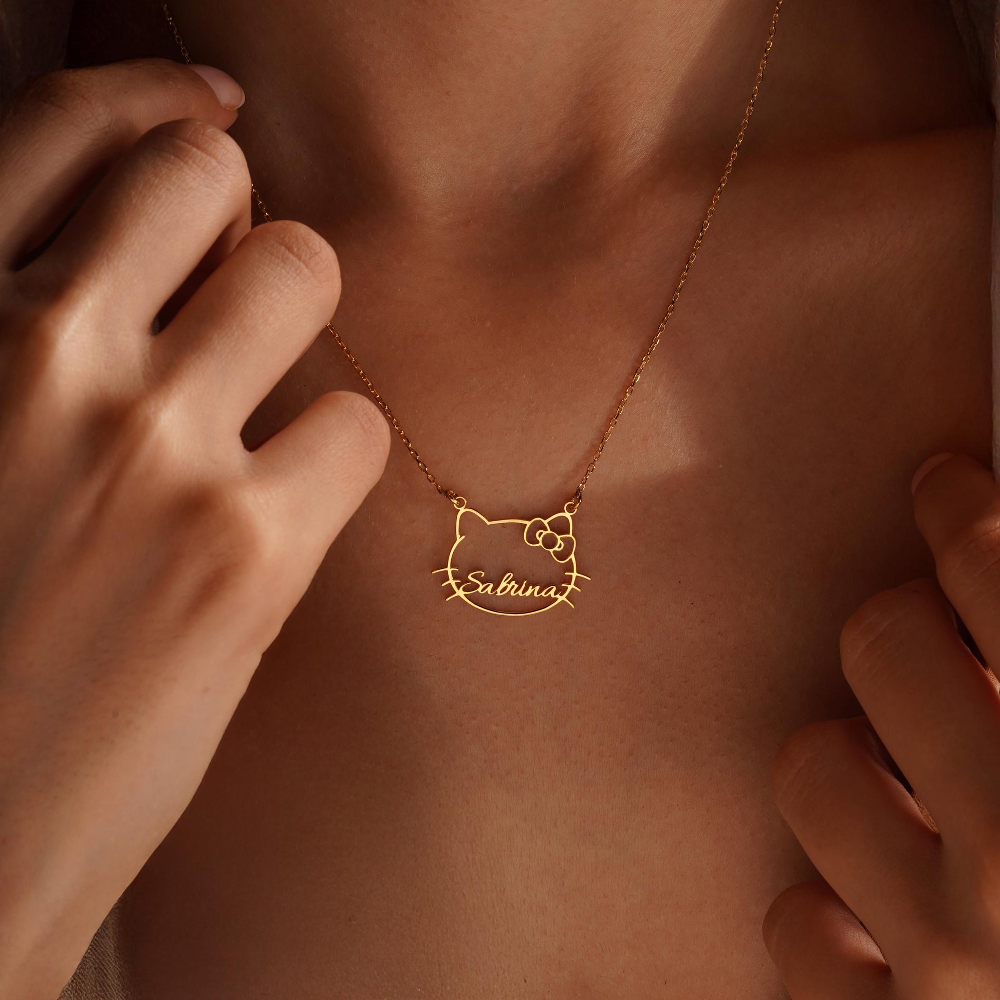 Kitty Name Necklace, Cute Kitty Necklace, Cute Kitty Cat Name Pendant, Kitty Gold Necklace, Kitty Jewelry,Kitty Pendant,Kitty Gifts For Kids