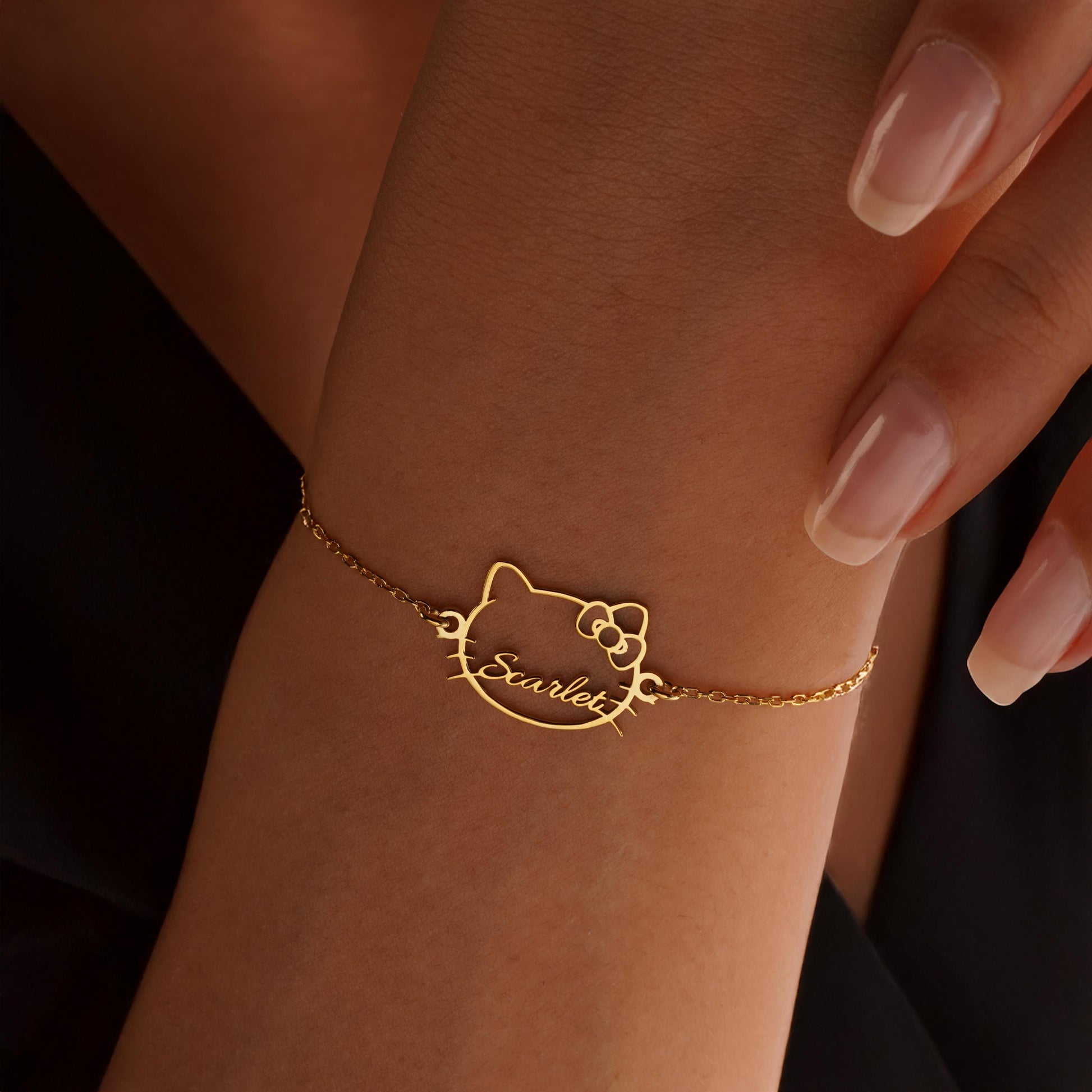 Cute Kitty Bracelet, Kitty Name Necklace, Cute Kitty Cat Name Necklace, Kitty Bracelet in Sterling Silver, Kitty Jewelry, Gifts For Kids