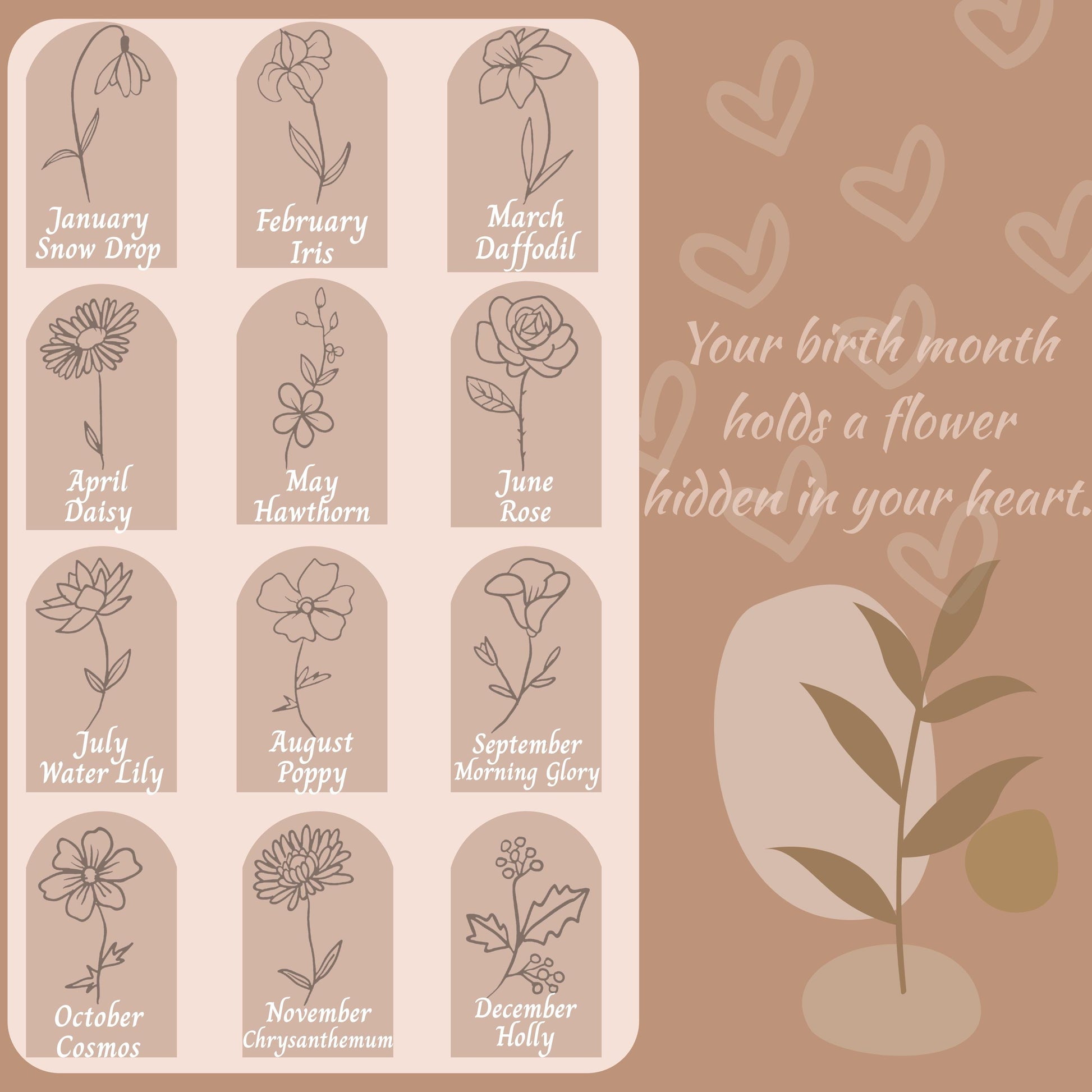 Birth Flower Necklace • 925 Sterling Silver • Personalized Birth Month Floral Pendant • Engraved Line Art • Dainty Birthday Gift