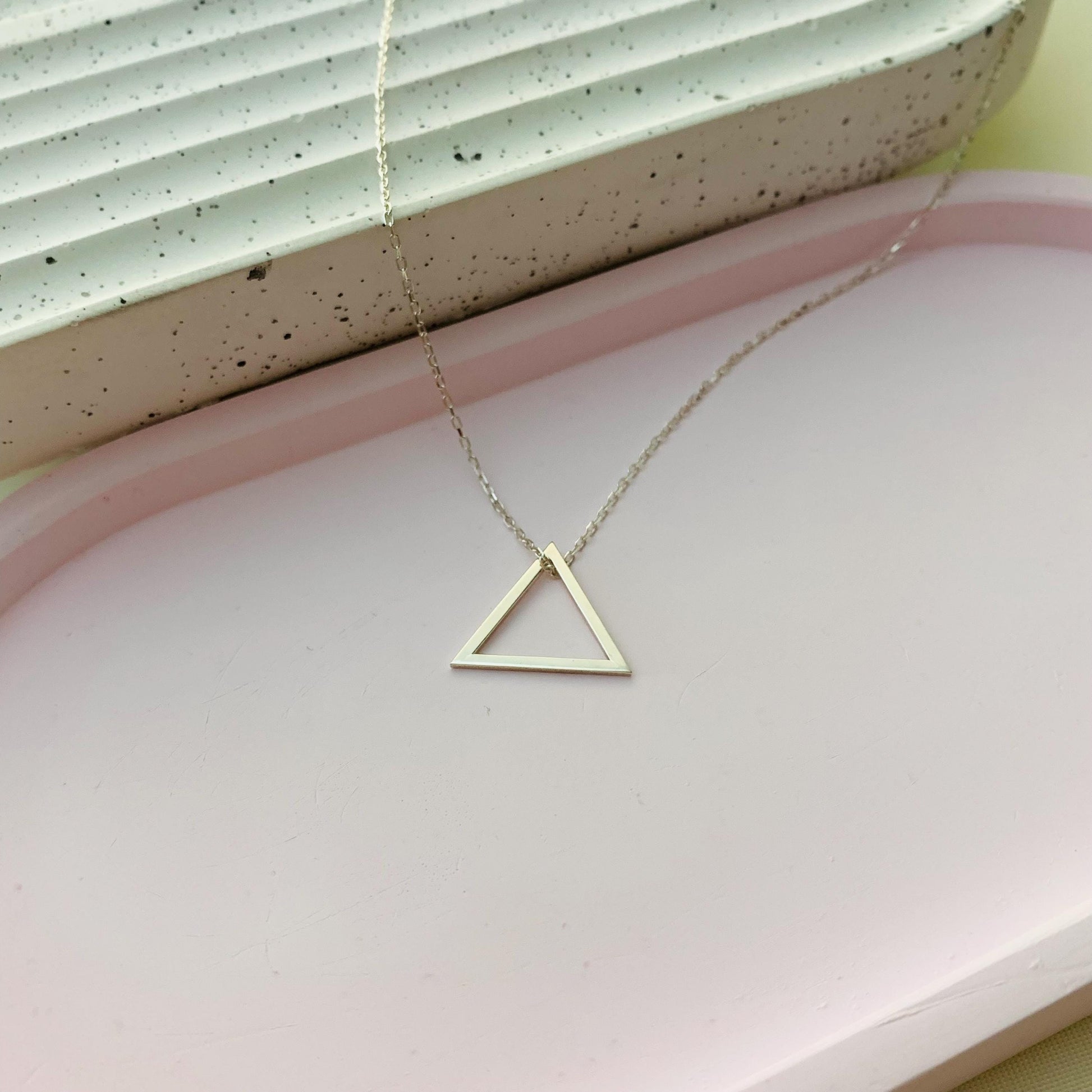 Triangle Necklace, 925 Sterling Silver Triangle Necklace, 14K Gold Triangle Necklace, Minimalist Triangle Necklace, Geometric Pendant