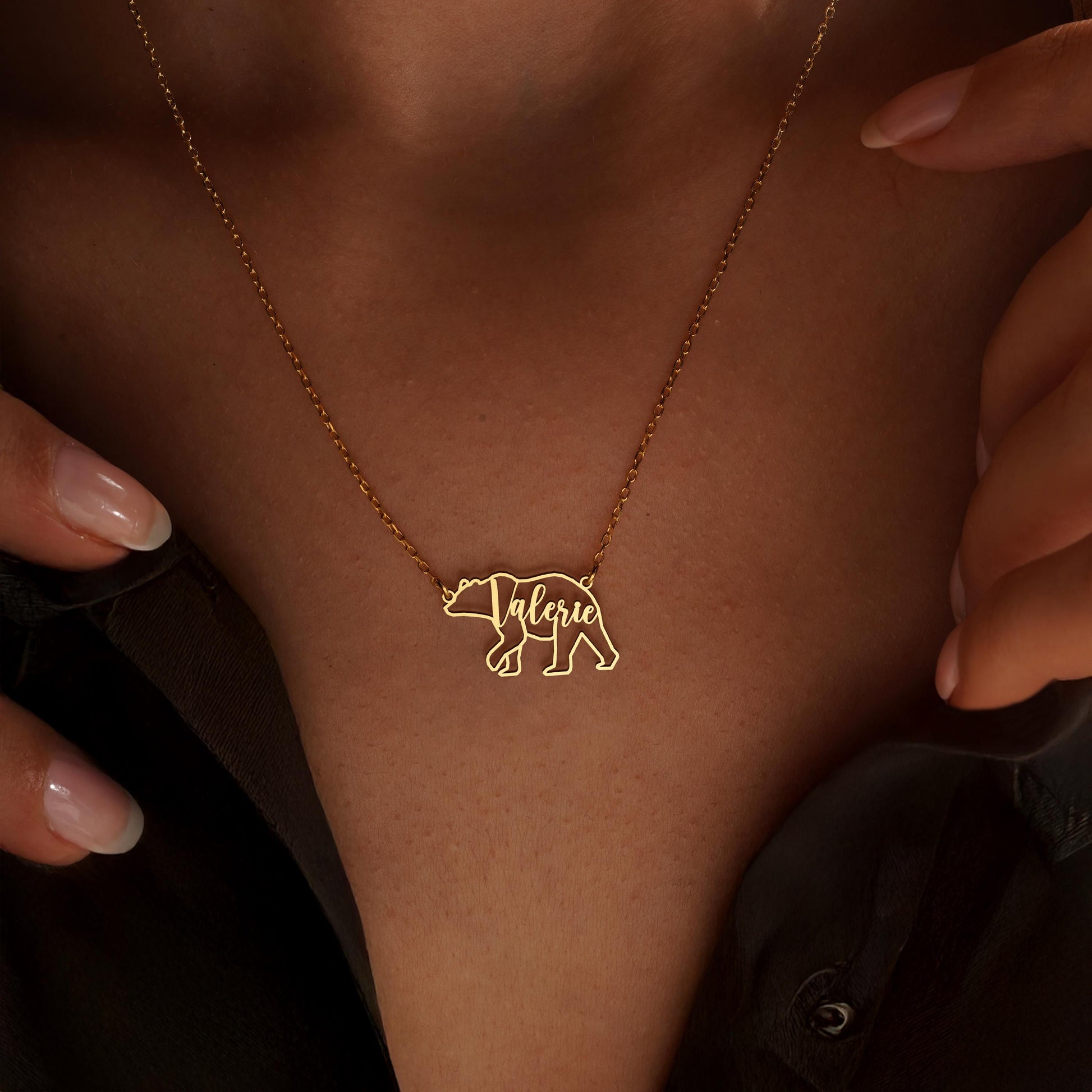 Bear Necklace with Name, Bear Necklace in Sterling Silver, Bear Necklace for Woman, Bear Charm Jewelry, Animal Charm