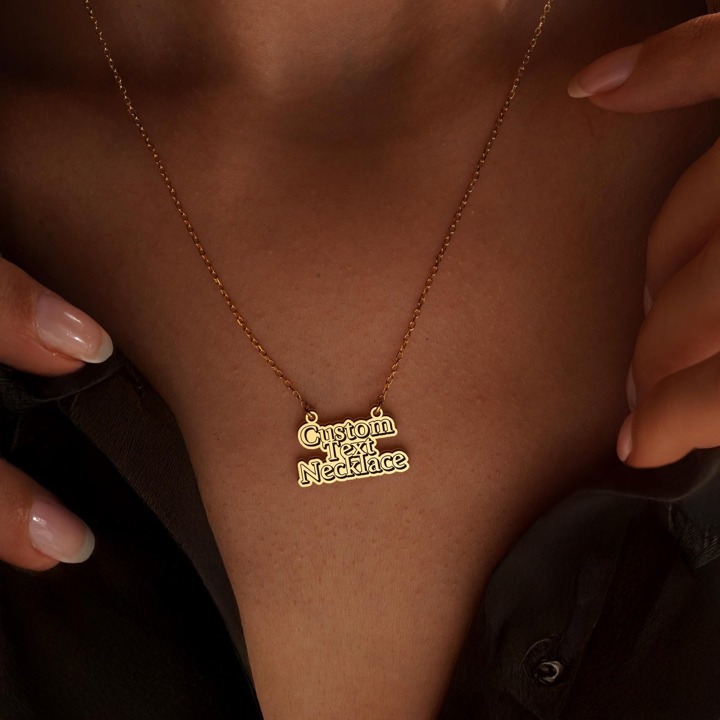 Custom Quote Necklace • Personalized Text Pendant Jewelry • Engraved Word Necklace for Women