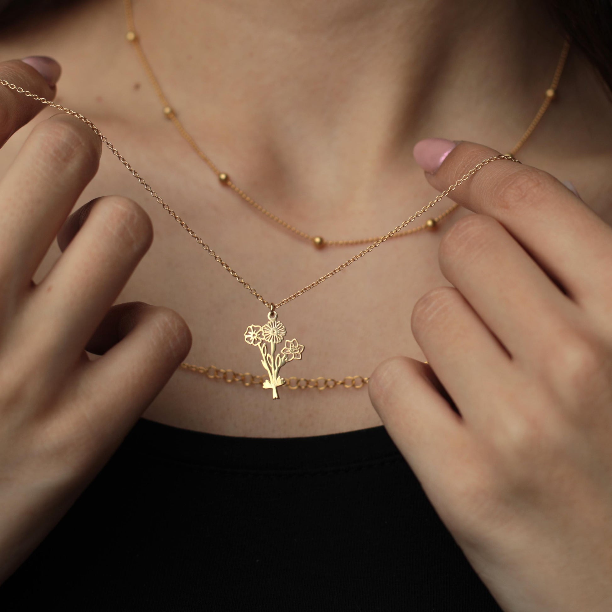 Personalized Multiple Birth Flower Necklace: Birth Month Flower Family Bouquet Jewelry