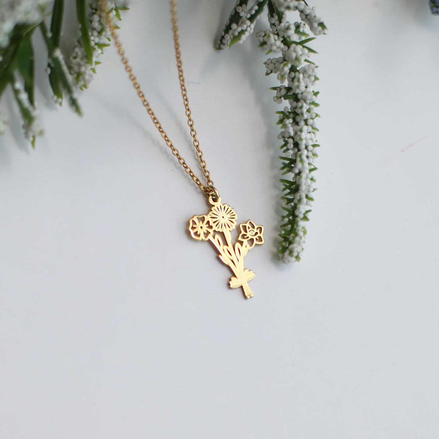 Personalized Multiple Birth Flower Necklace: Birth Month Flower Family Bouquet Jewelry