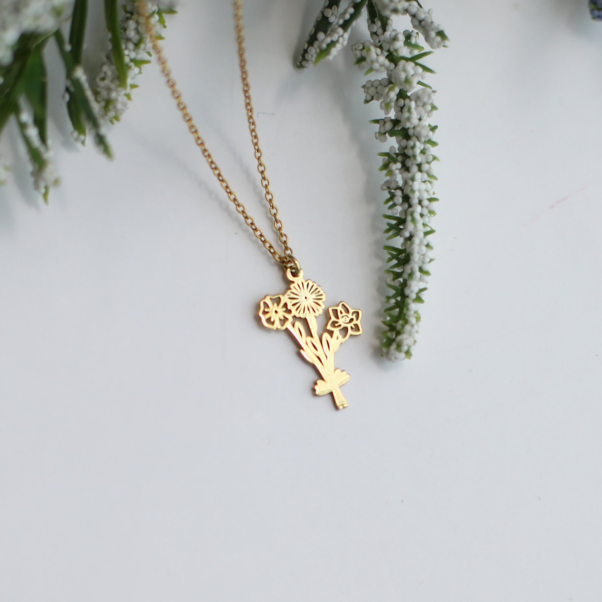 Personalized Multiple Birth Flower Necklace: Birth Month Flower Family Bouquet Jewelry