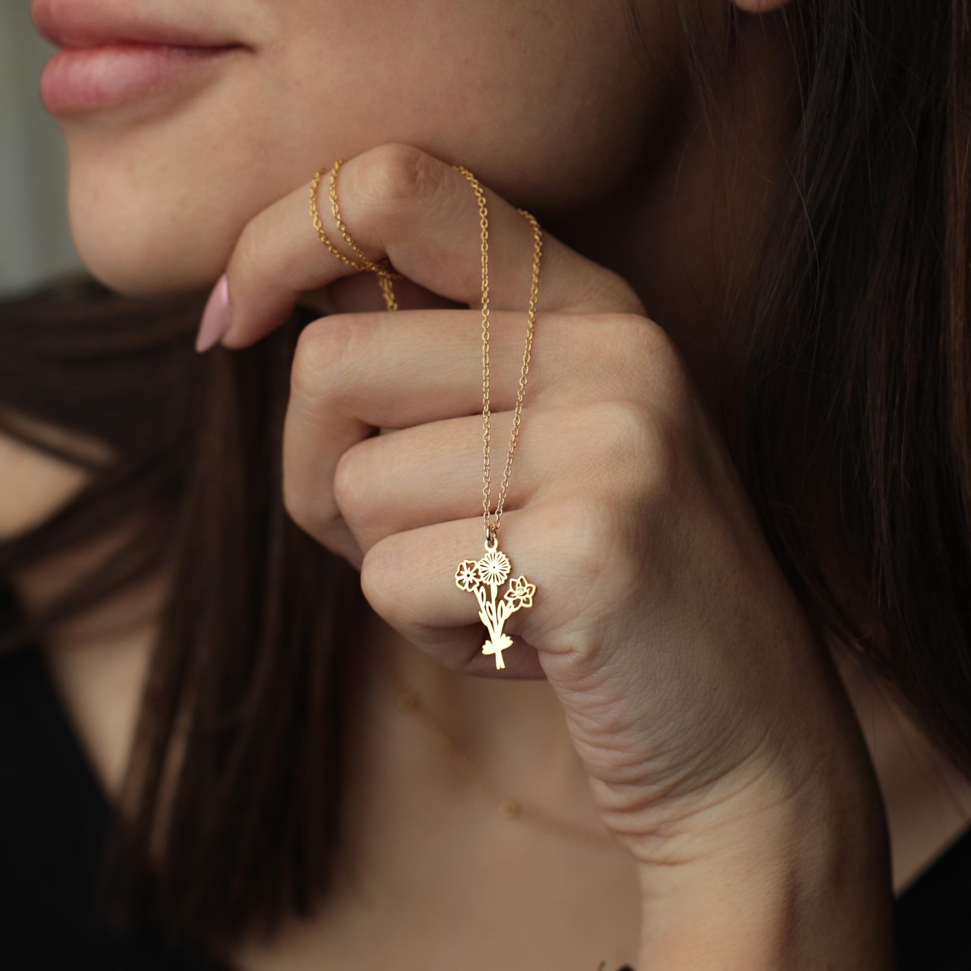 Personalized Multiple Birth Flower Necklace: Birth Month Flower Family Bouquet Jewelry
