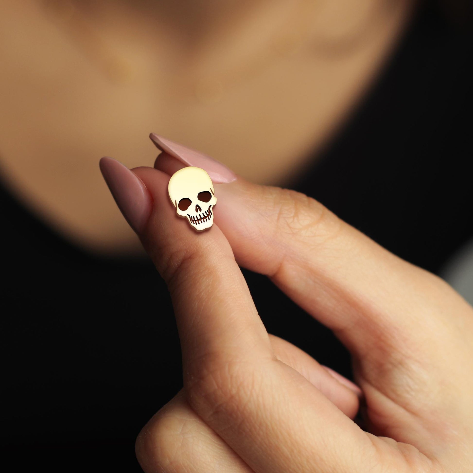 Gothic Skull Stud Earrings - Punk Minimalist Earrings - Unique Silver Earrings