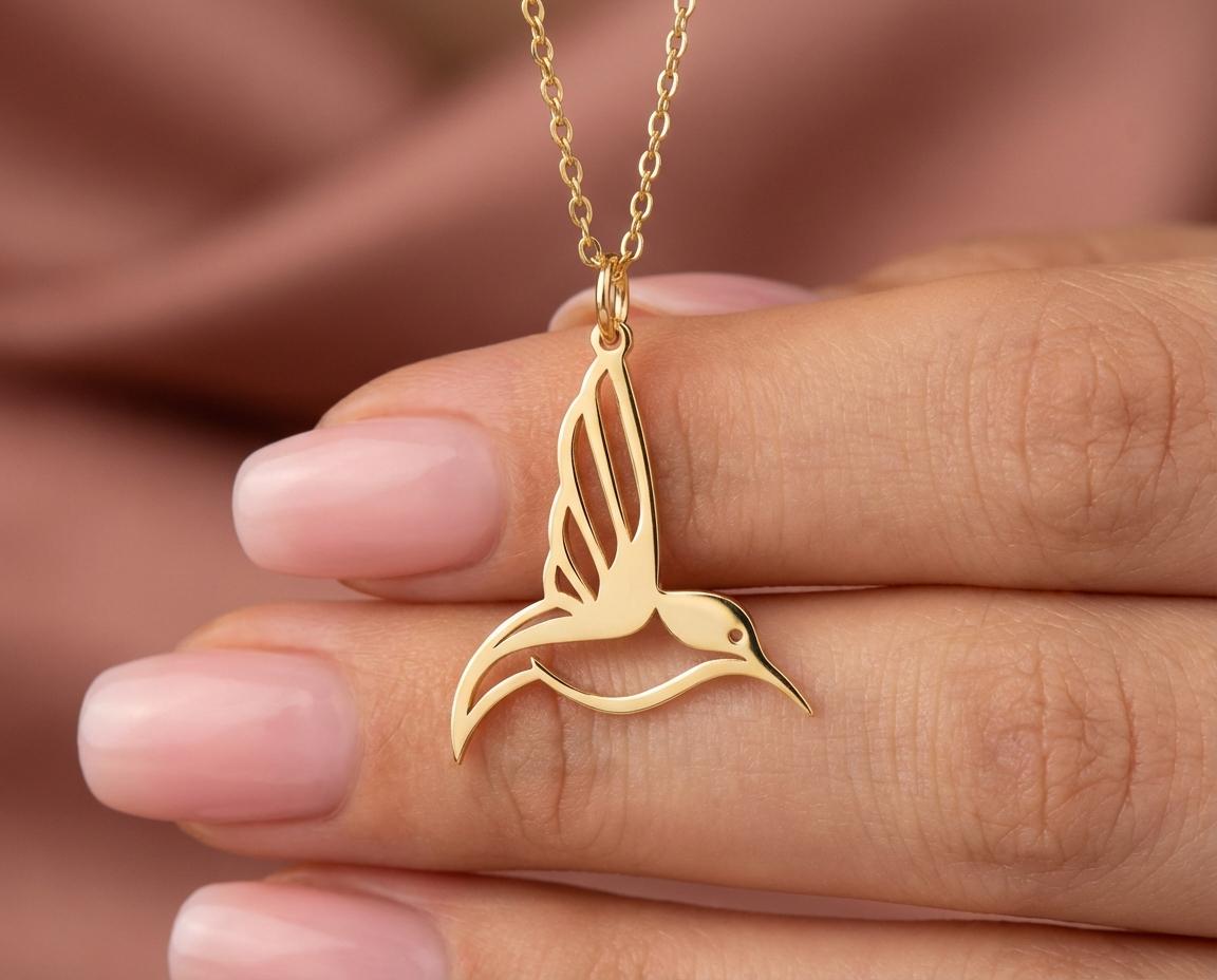 Personalized Gift for Women, Tiny Hummingbird Charm, Gold Vermeil Style, Bridesmaid Proposal, Animal Necklace, Cute Jewelry for Wife