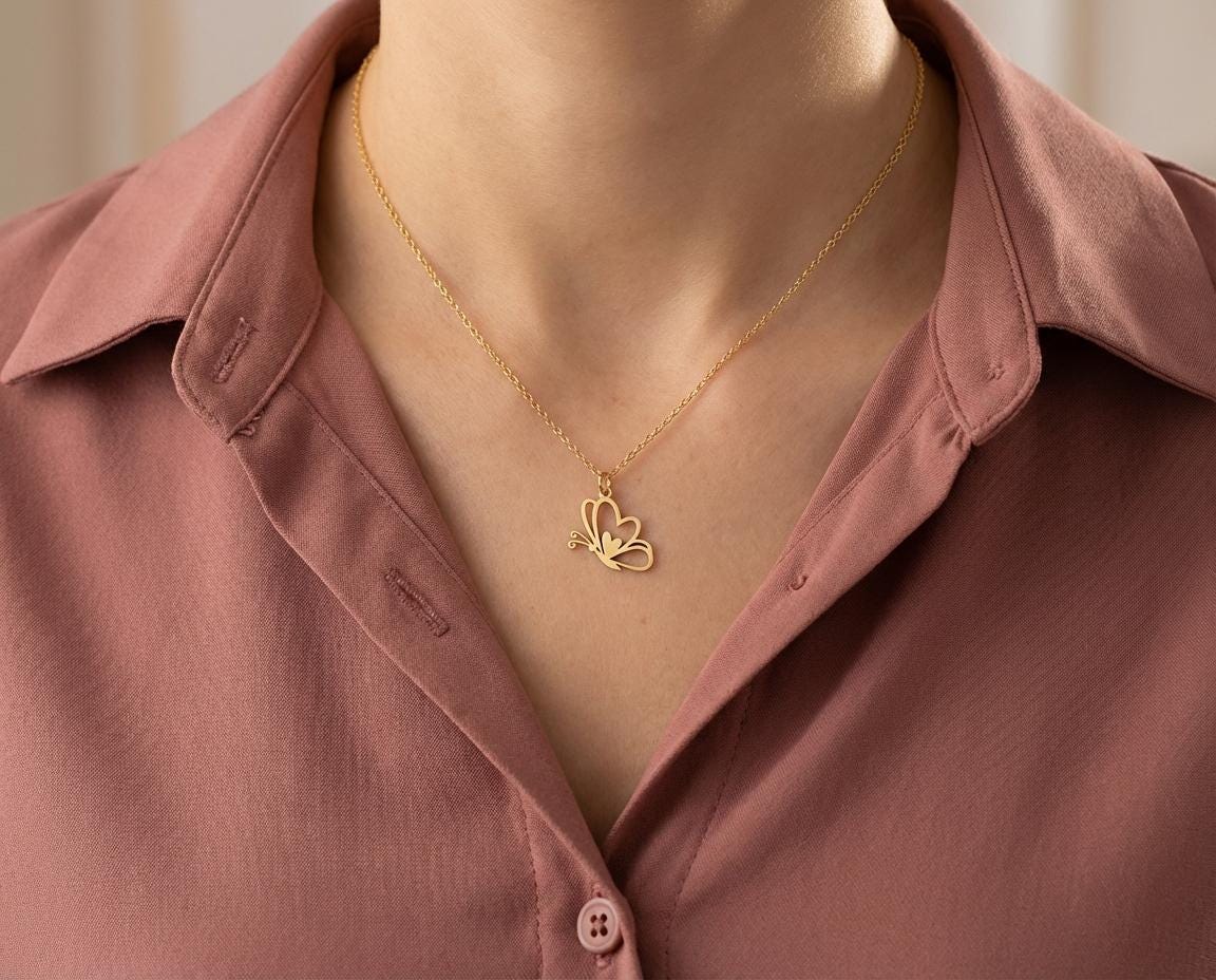 Gold Butterfly Necklace, Sterling Silver Nature Pendant, Spring Jewelry, New Beginnings Gift, Dainty Animal Charm, Transformation Symbol