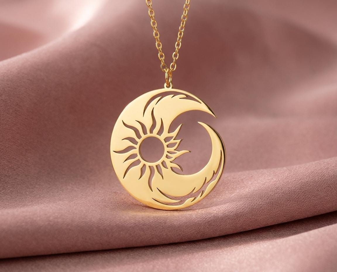 Sun Moon Balance Necklace, Day and Night Pendant, Spiritual Jewelry, Harmony Charm, Yoga Gift, Yin Yang Necklace, Duality Symbol