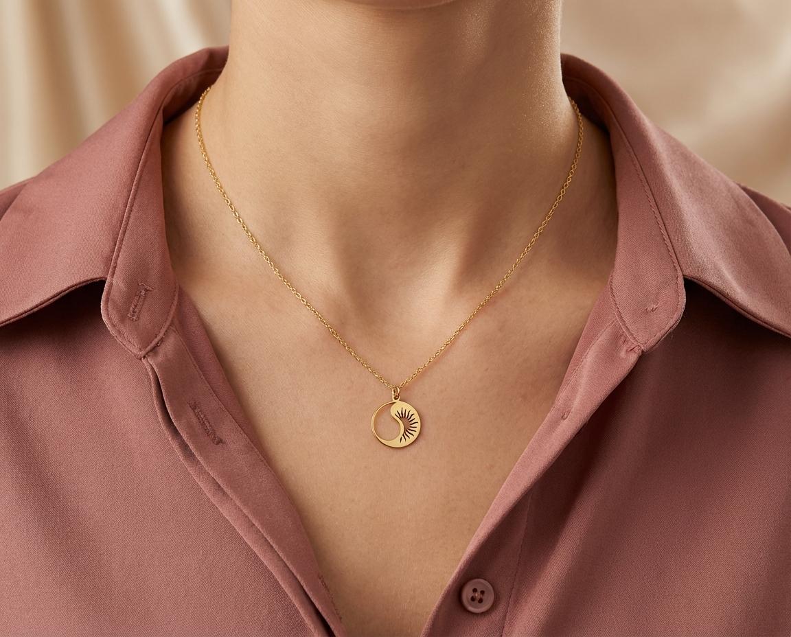Celestial Sun Moon Necklace, Gold Disc Pendant, Minimalist Sky Jewelry, Astrology Charm, Boho Coin Necklace, Galaxy Gift, Sunrise Sunset