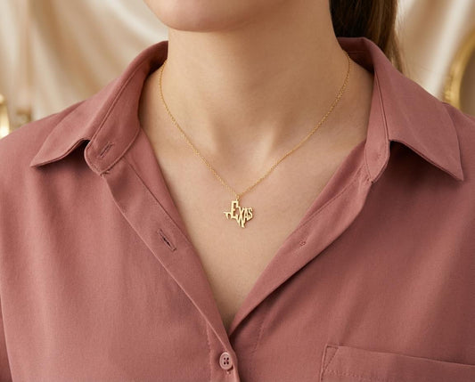 Western Jewelry, Cowgirl Necklace, Texas Script Pendant, Southern Belle Gift, Rodeo Jewelry, Country Style Necklace, 18K Gold Plated