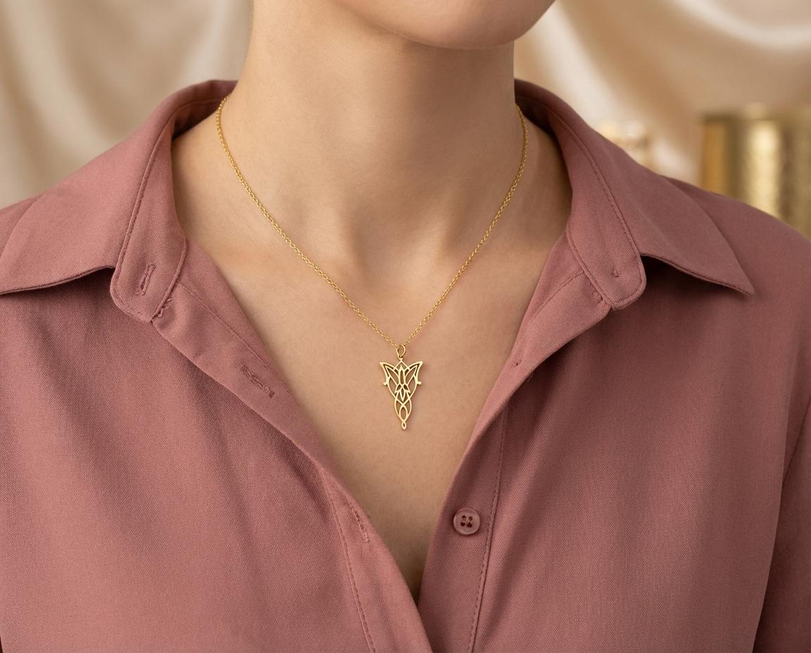 Arwen Evenstar Necklace, Elven Princess Pendant, Middle Earth Jewelry, Twilight Star Charm, Elfstone, Movie Replica Gift, Cosplay Prop