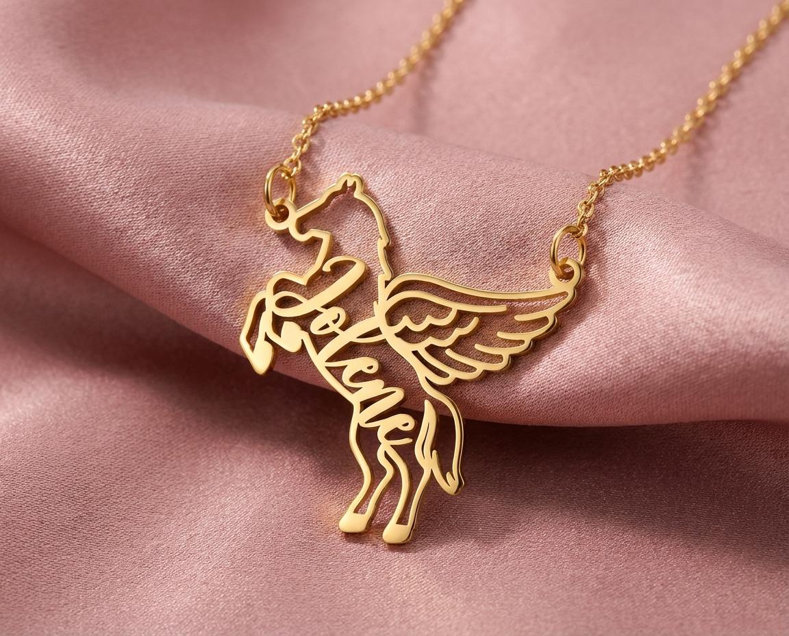 Custom Horse Necklace with Name, Winged Horse Memorial Pendant, Sterling Silver Equestrian Jewelry, Gift for Horse Lover, Personalized Charm