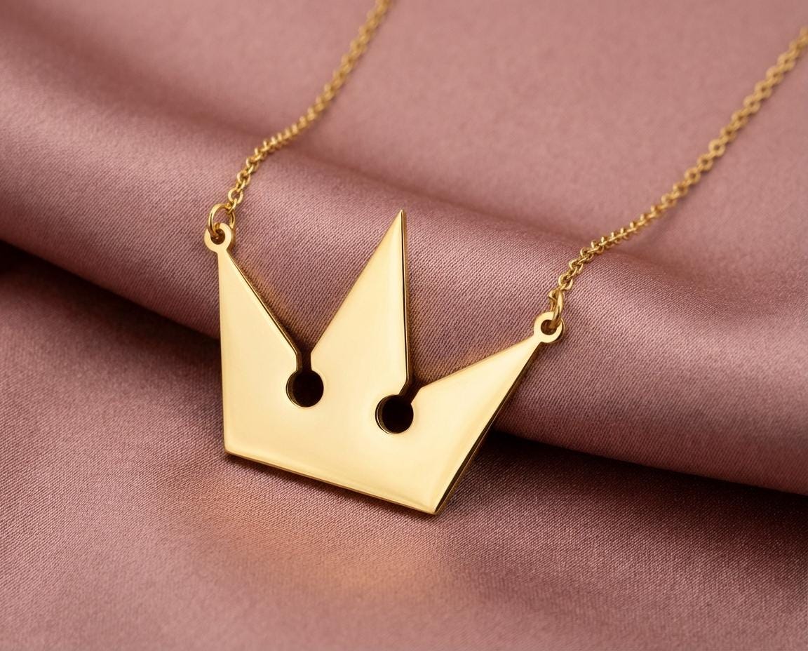 Kingdom Hearts Crown Necklace, Sora Pendant, Gamer Jewelry, Video Game Charm, Silver Crown Choker, Cosplay Prop for Him