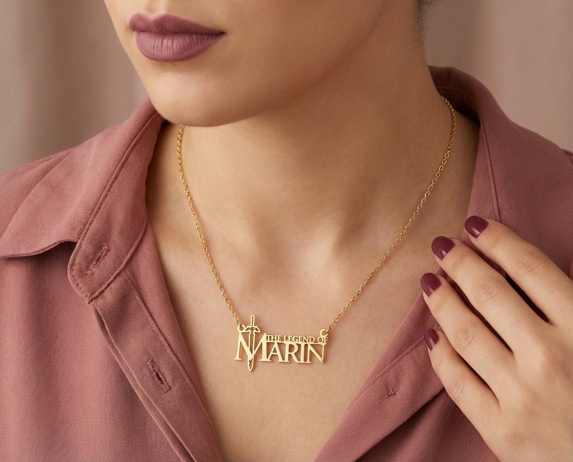 Custom Zelda Style Name Necklace, The Legend of Name Pendant, Master Sword Jewelry, Gamer Gift for Her Him, Personalized Video Game Necklace