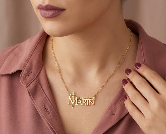 Personalized Legend of Zelda Inspired Necklace - Custom Name Zelda Pendant - Gamer Jewelry for Zelda Fans