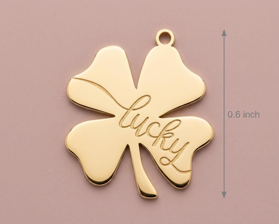 Lucky Clover Necklace, Good Luck Charm, Four Leaf Clover Pendant, Inspirational Word Jewelry, New Job Gift, Graduation Gift for Her