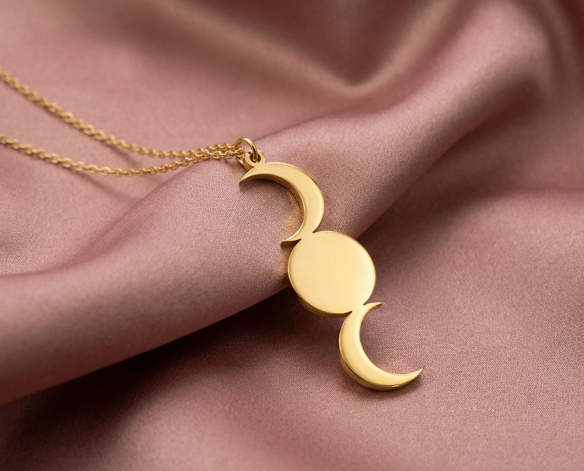 Triple Moon Goddess Necklace, Wiccan Jewelry, Hecate Symbol Pendant, Pagan Amulet, Maiden Mother Crone, Witchy Gift for Her, Spiritual Charm