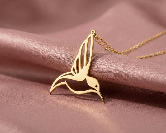 Hummingbird Necklace, Gold Plated Sterling Silver Bird Pendant, Dainty Animal Jewelry, Nature Lover Gift for Her, Minimalist Flying Charm
