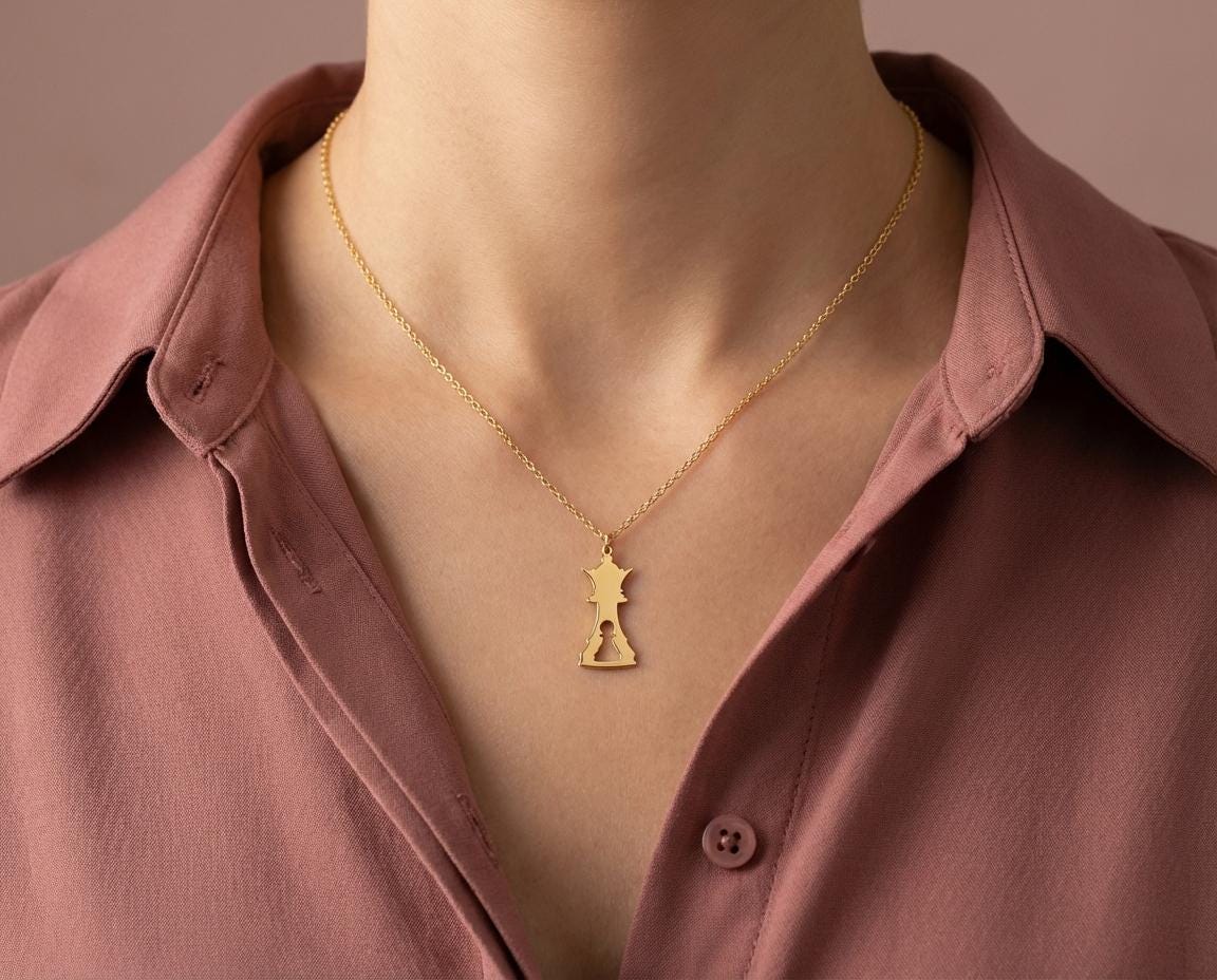 Gold Chess Queen Necklace, Pawn Inside Queen Pendant, Strategy Game Lover Gift, Grandmaster Jewelry, Checkmate Charm, Board Game Accessory