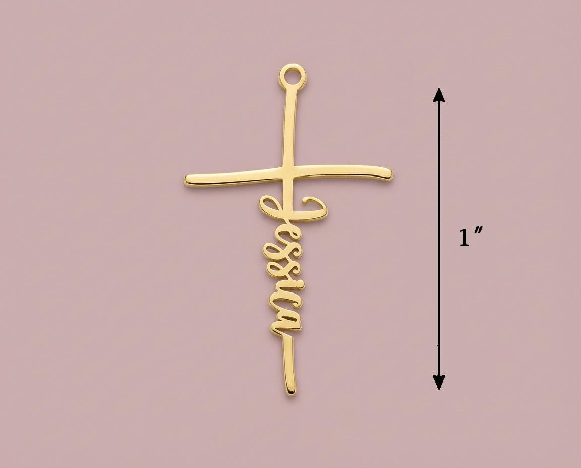 Personalized Cross Necklace with Name, Baptism Gift for Girl, First Communion Jewelry, Custom Religious Pendant, Goddaughter Gift Godmother