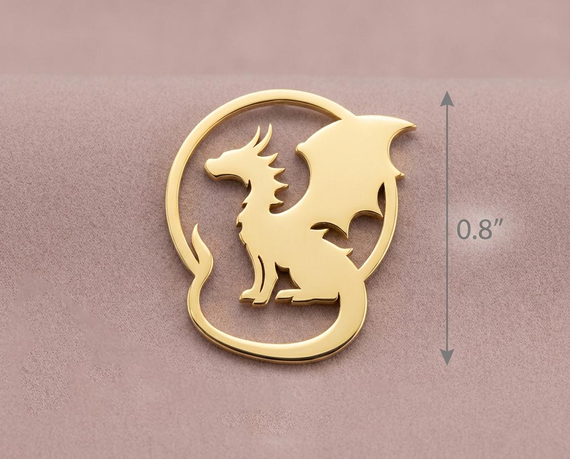 Gold Dragon Pendant, Cutout Circle Necklace, Sterling Silver Dragon Silhouette, Minimalist Animal Jewelry, Unique Statement Necklace