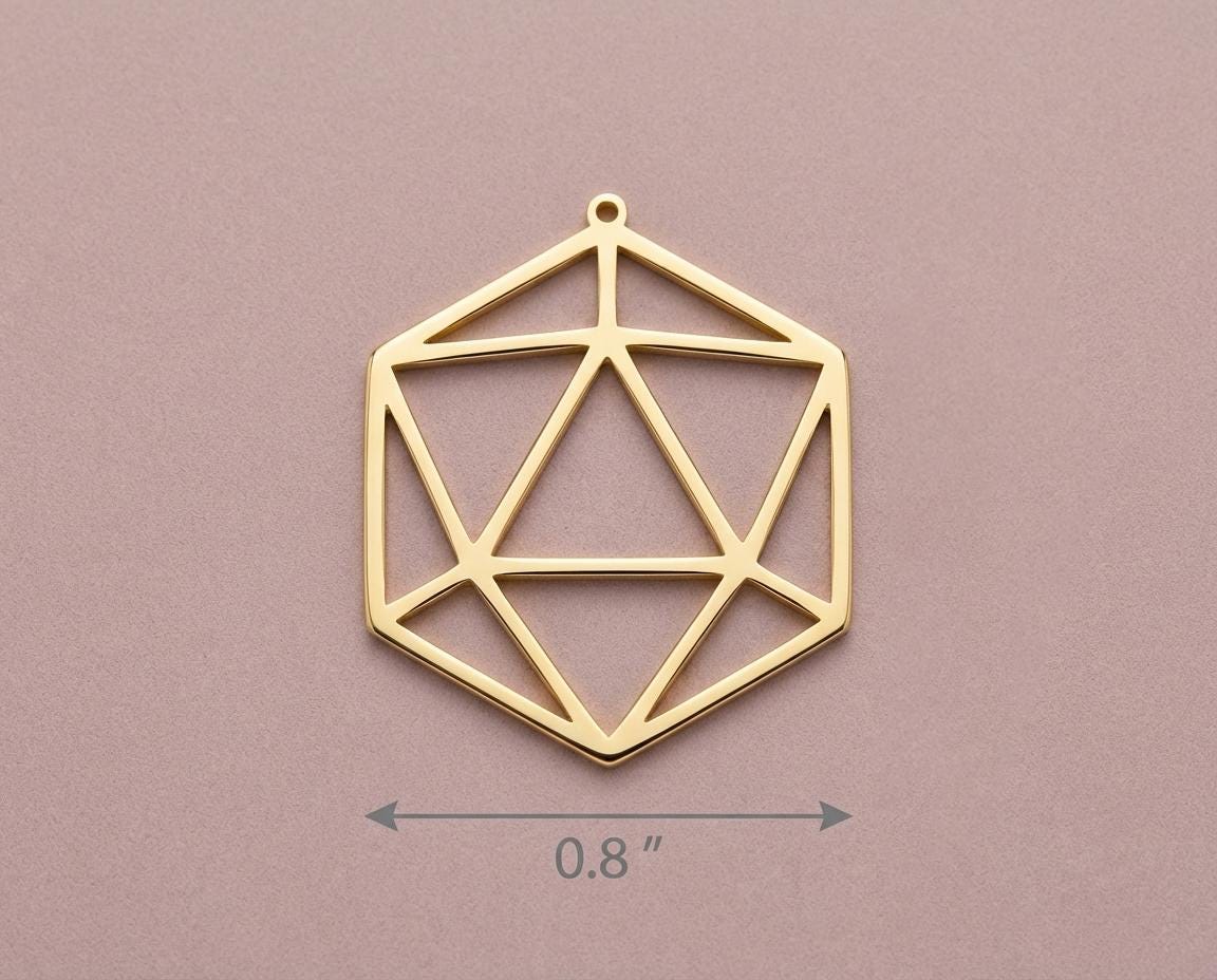 Geometric Icosahedron Necklace, Gold D20 Pendant, Sacred Geometry Jewelry, Minimalist Math Gift, Abstract Hexagon Charm, Science Jewelry